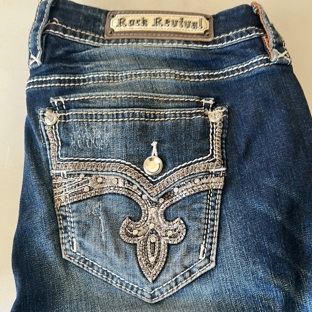 Rock Revival Blue Skinny Jeans with Ornate Detailing